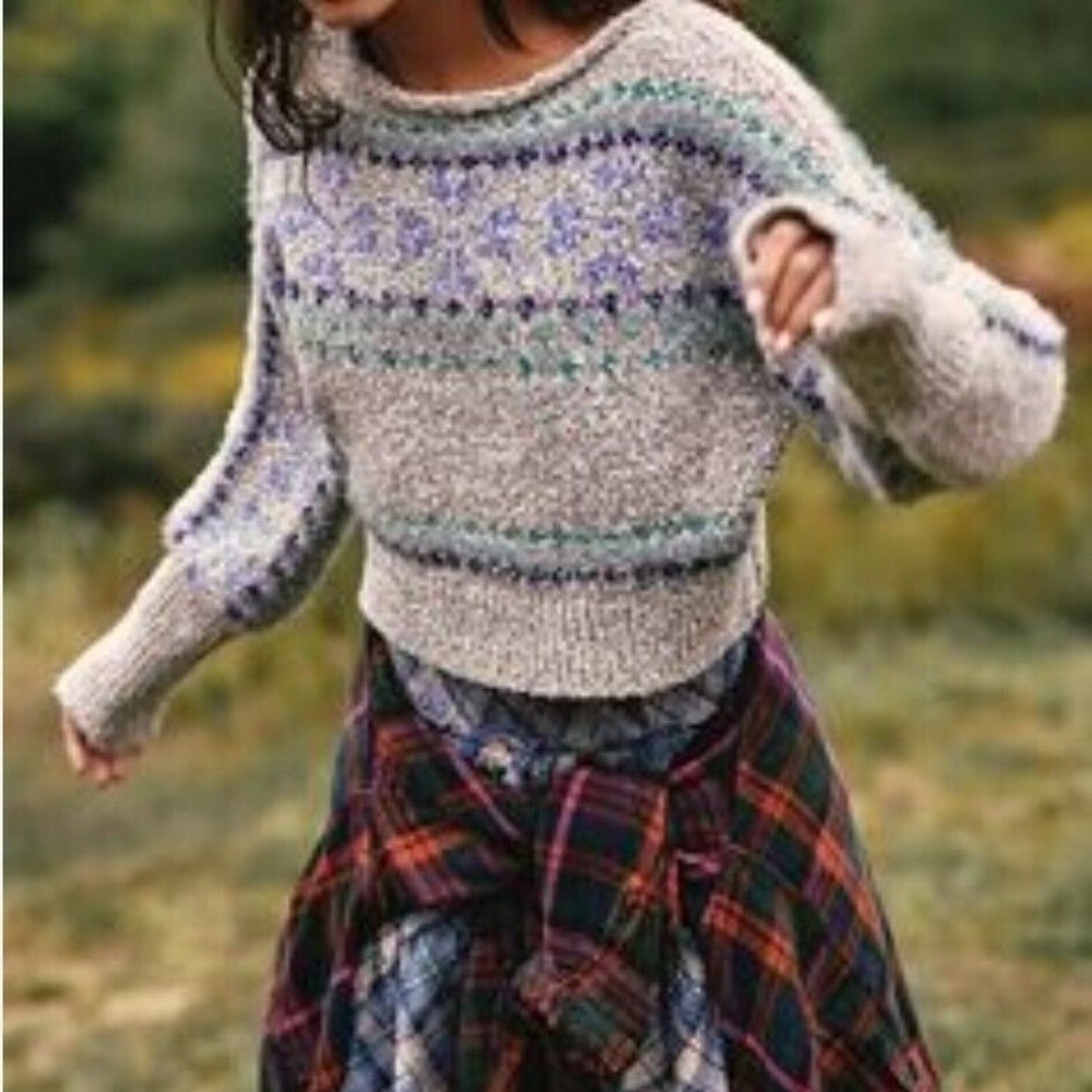 Free People Jumper Snowflake Pullover Sweater Blue Sunshine Combo, Size X Small